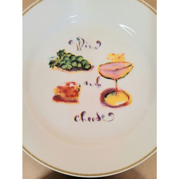 Rosanna Studio Wine & Cheese Plates Set of 4, White and Gold, 8" Diameter - Picture 3 of 9